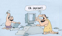 Cómica representación de la era antigua y los computadores